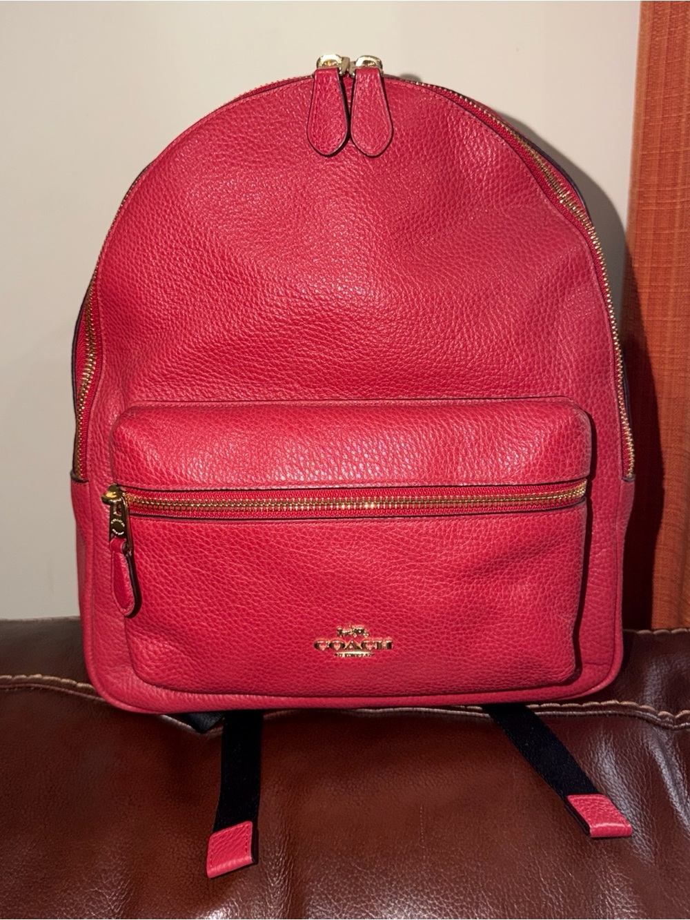 ‼️Coach Red Leather Charlie Backpack